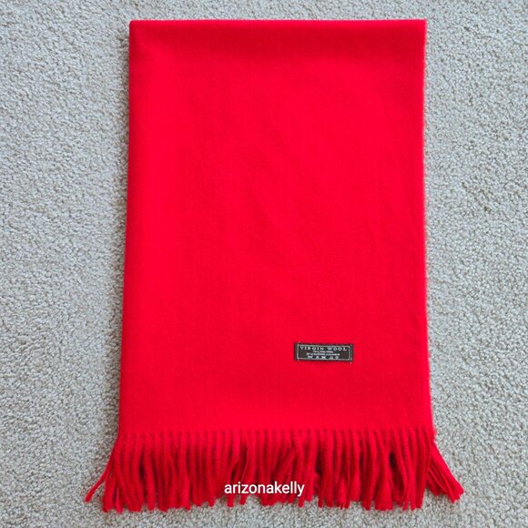 Accessories - Wool/Cashmere Red Scarf with Fringe Virgin Wool